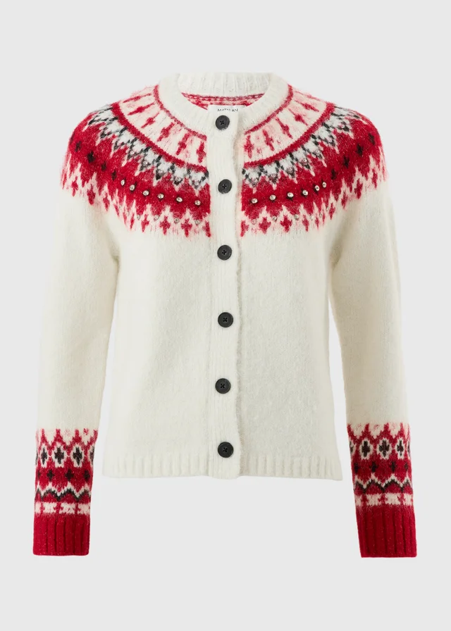 Cream Embellished Fairisle Cardigan
