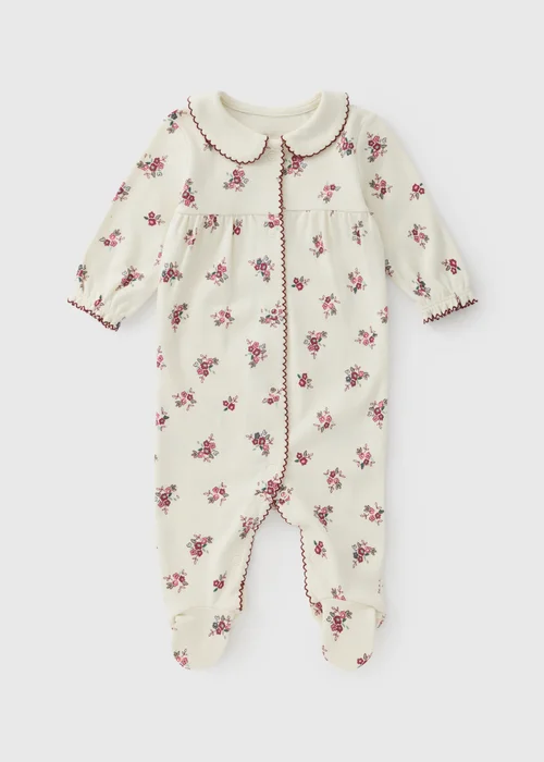 Baby Cream Floral Collared Sleepsuit (0-18mths) - 12-18 months Image 1