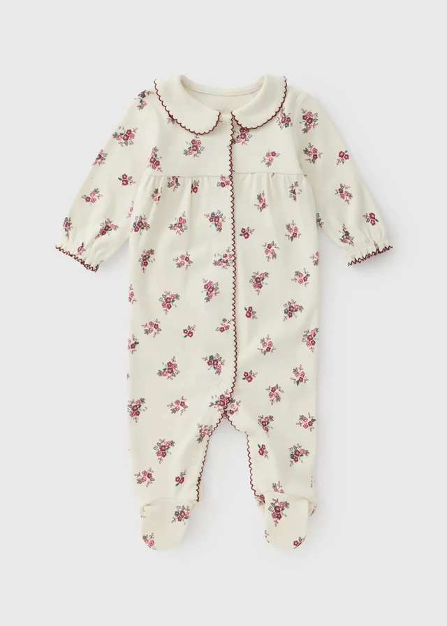 Baby Cream Floral Collared Sleepsuit (0-18mths)