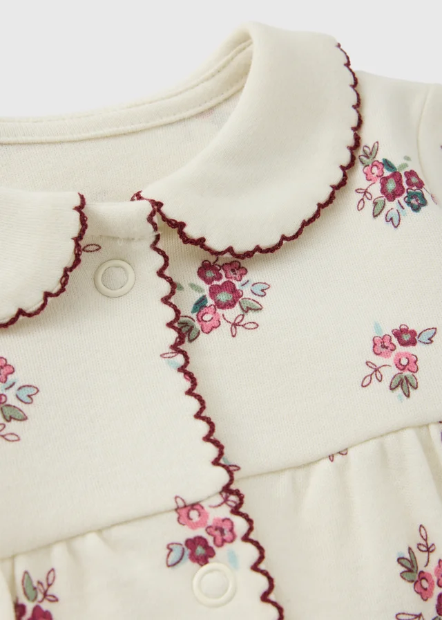 Baby Cream Floral Collared Sleepsuit (0-18mths)