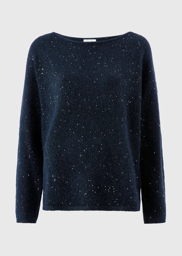 Navy Sequin Yarn Sweatshirt
