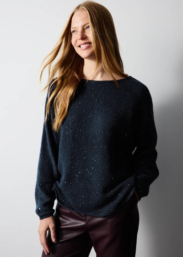 Navy Sequin Yarn Sweatshirt