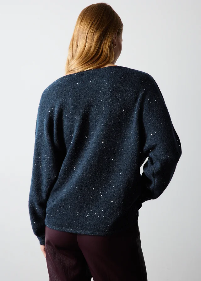 Navy Sequin Yarn Sweatshirt