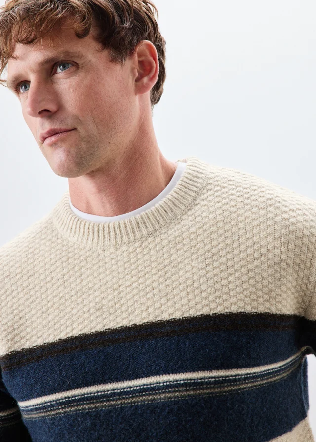 Cream Striped Crew Neck Knit Jumper