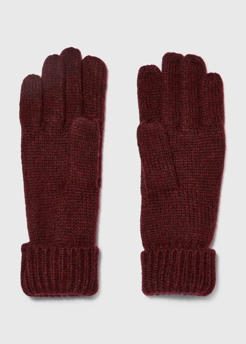 Burgundy Cable Knit Gloves - One Size Image 1
