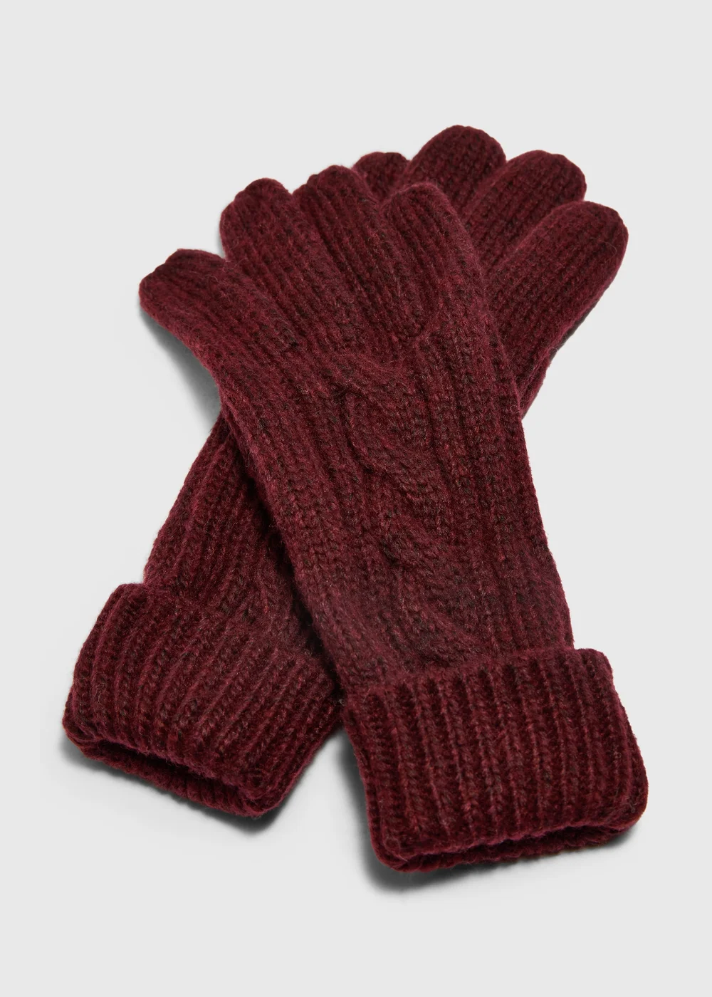 Burgundy Cable Knit Gloves - One Size Image 2