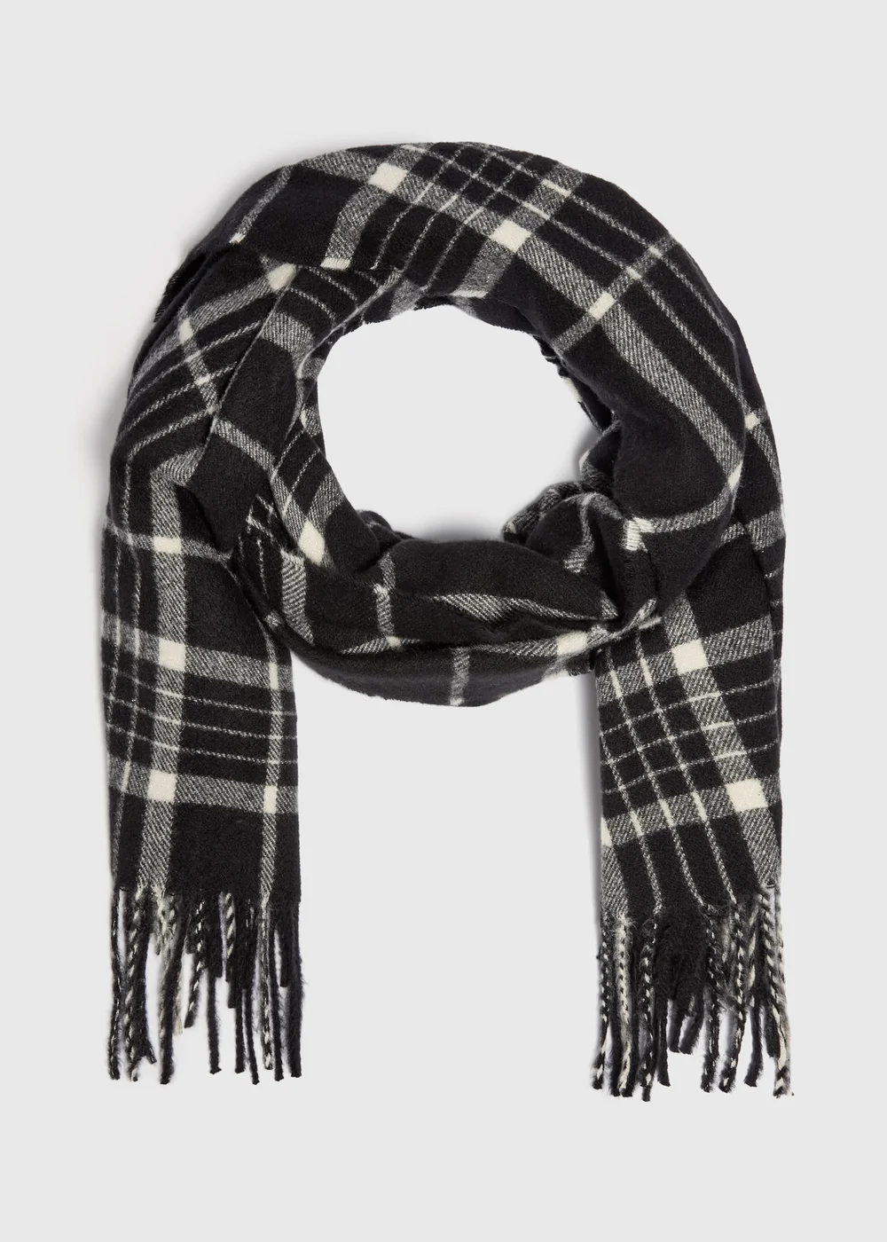 Black & Grey Check Scarf - One Size Image 1