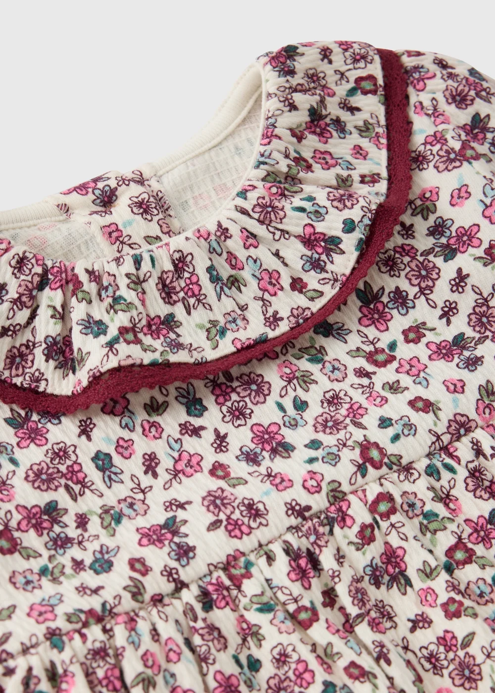 Baby Burgundy Floral Jersey Dress & Tights Set (0-18mths) - First Size Image 2