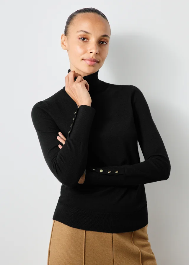 Black High Neck Long Sleeve Top