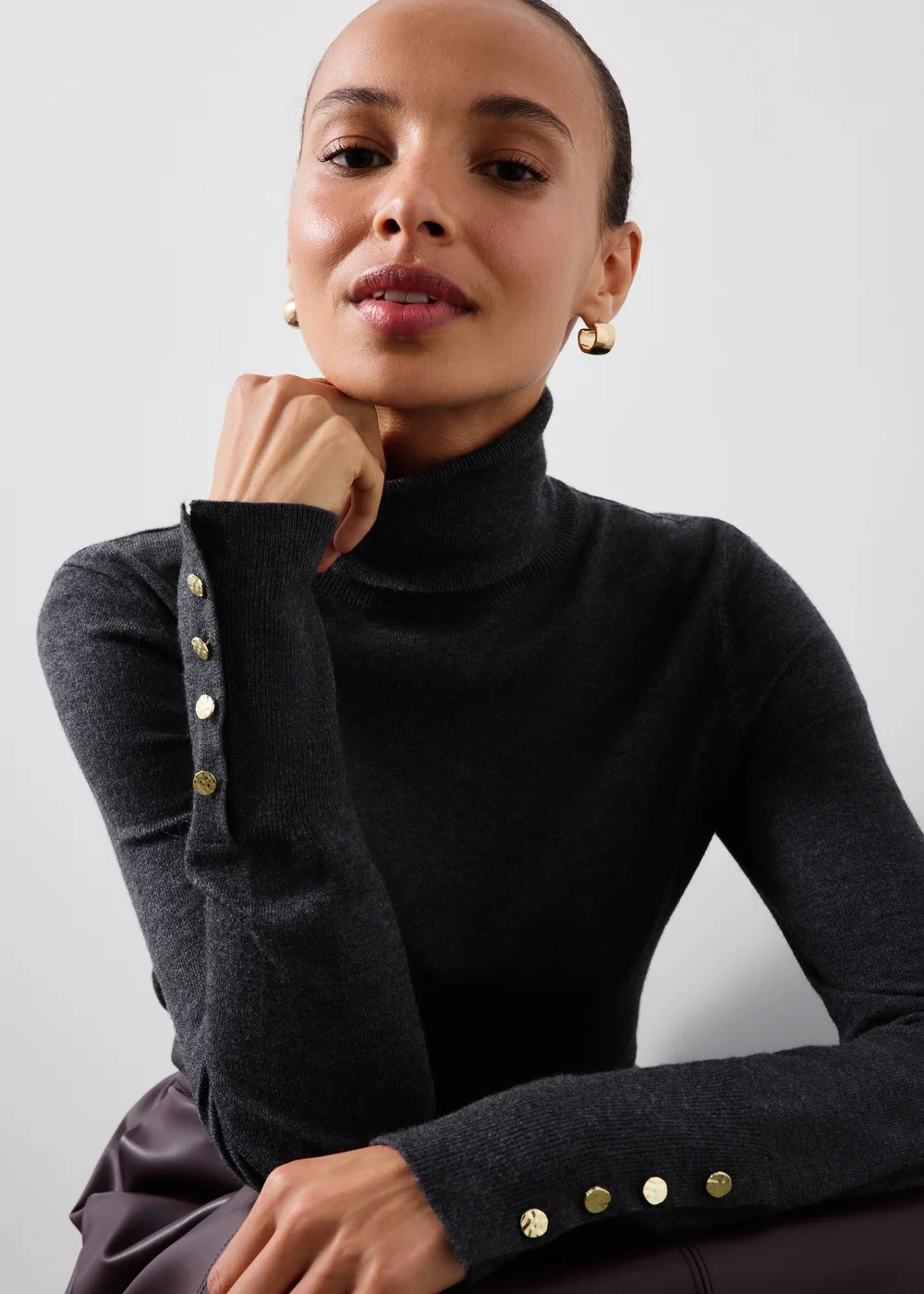 Charcoal High Neck Long Sleeve Top - 8 Image 4