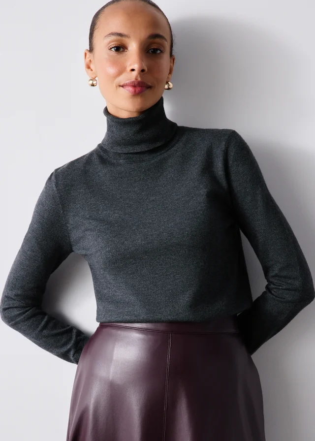 Charcoal High Neck Long Sleeve Top