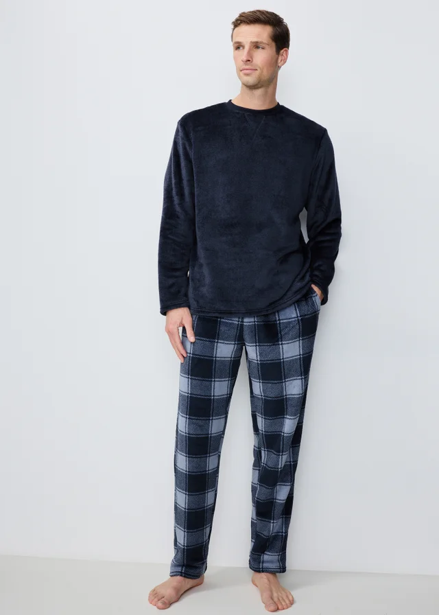 Navy Coral Fleece Pyjama Set