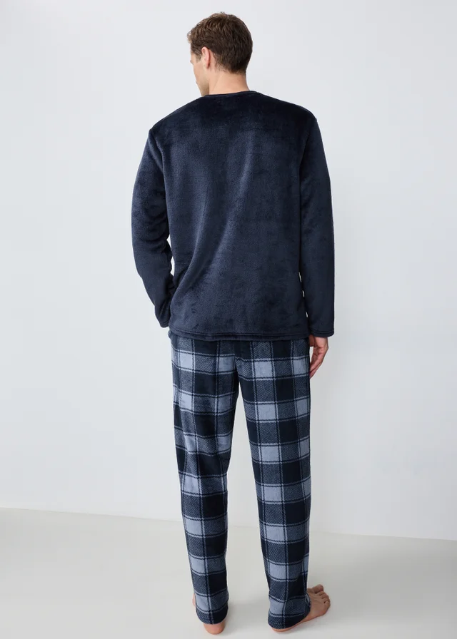 Navy Coral Fleece Pyjama Set