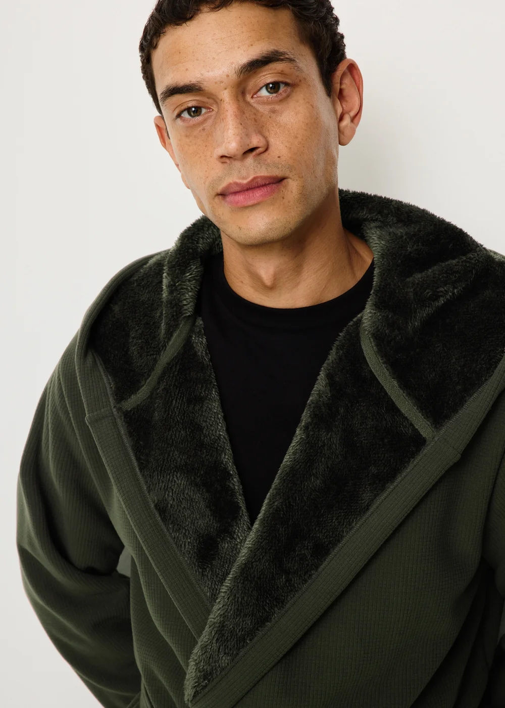 Khaki Hooded Dressing Gown - S Image 3