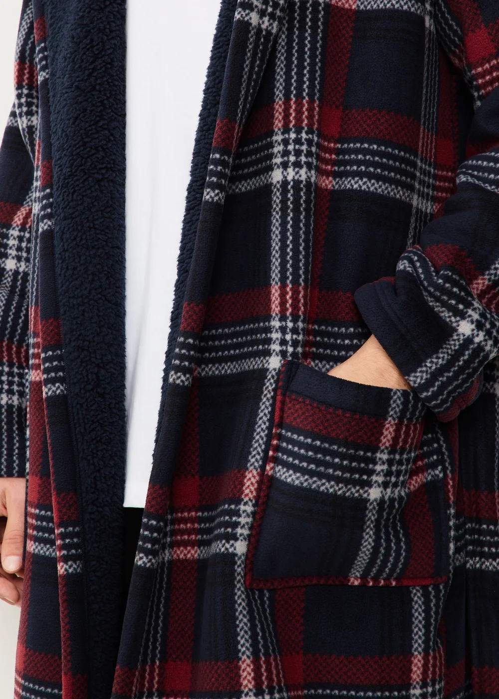 Grey Checked Borg Dressing Gown - S Image 3