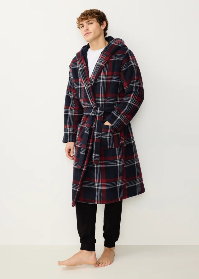 Grey Checked Borg Dressing Gown