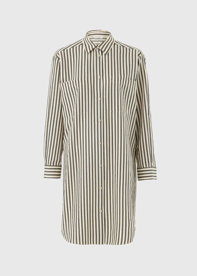 Tall Navy Stripe Mini Shirt Dress
