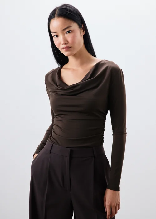 Chocolate Brown Cowl Neck Top - 8 Image 4