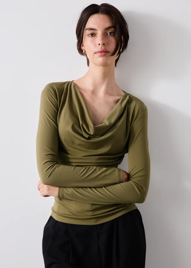 Dark Olive Cowl Neck Top