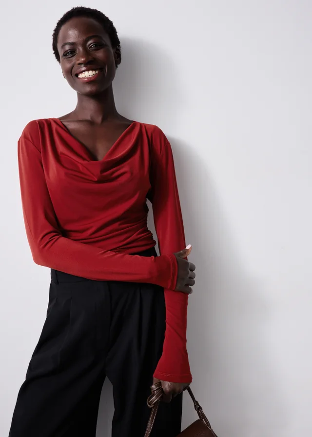Red Cowl Neck Top