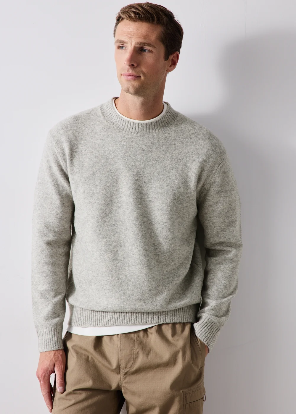 Grey High Crew Neck Jumper - S Image 1