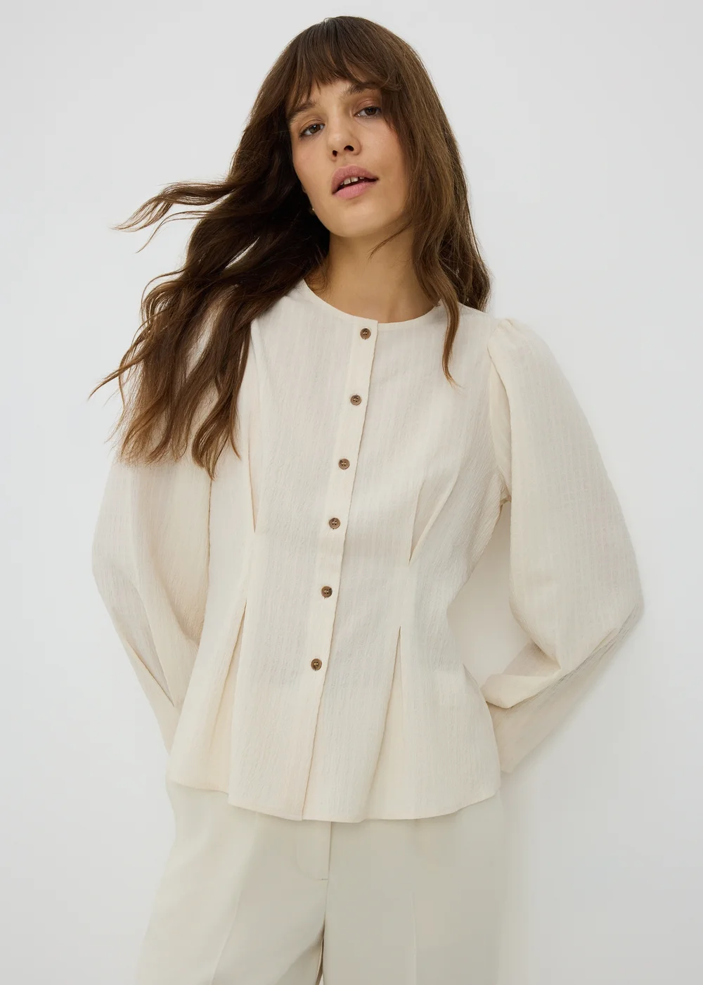 Cream Cinched Button Through Blouse - 8 Image 1