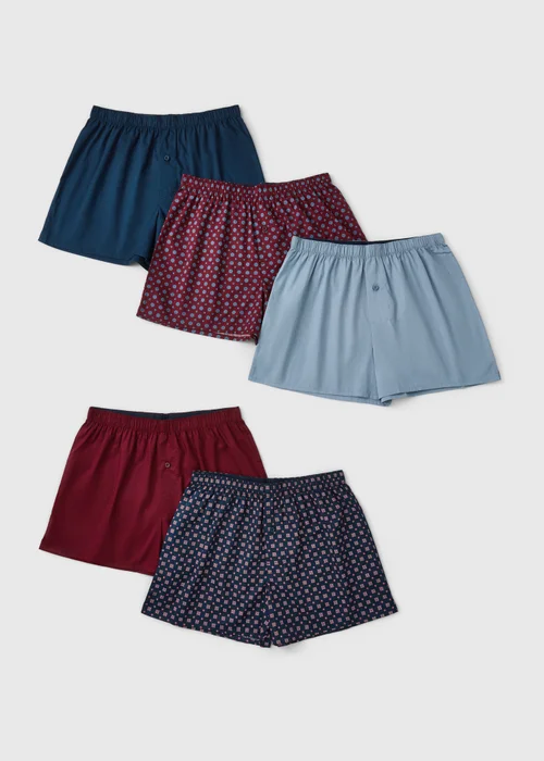 5 Pack Burgundy Cotton Woven Boxers - M Image 1