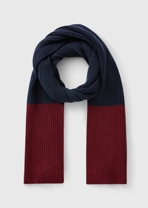Men's Navy & Burgundy Knitted Scarf - One Size Image 1