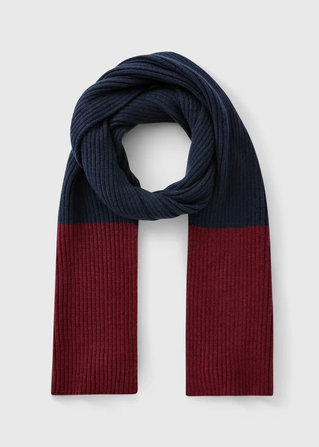 Men's Navy & Burgundy Knitted Scarf