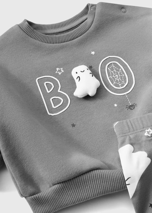 Boys Grey Halloween Ghost Sweatshirt & Leggings Set (0-23mths) - Up to 1 Month Image 2