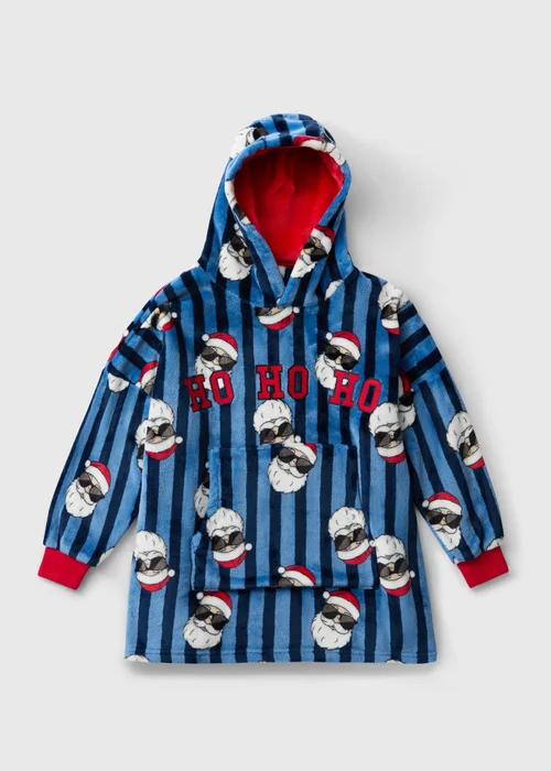 Kids Blue Santa Christmas Snuggle Hoodie (3-13yrs) - Small Image 1
