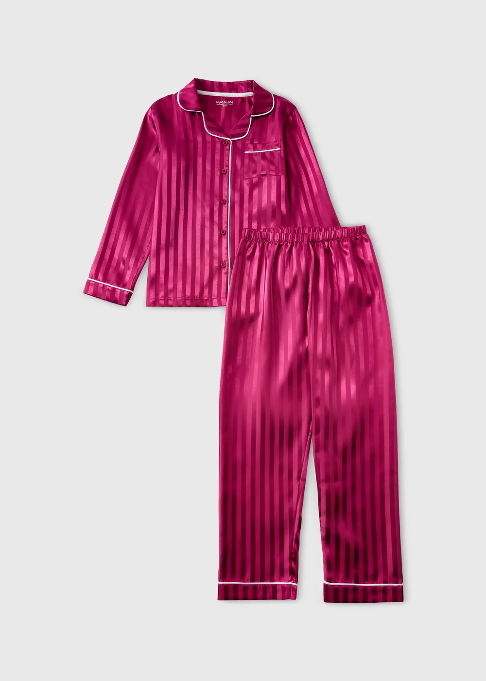 Girls Plum Stripe Satin Pyjama Set (4-13yrs) - 6 Yrs Image 1