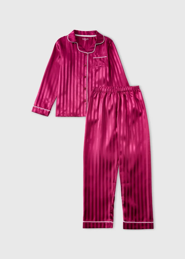 Girls Plum Stripe Satin Pyjama Set (4-13yrs)