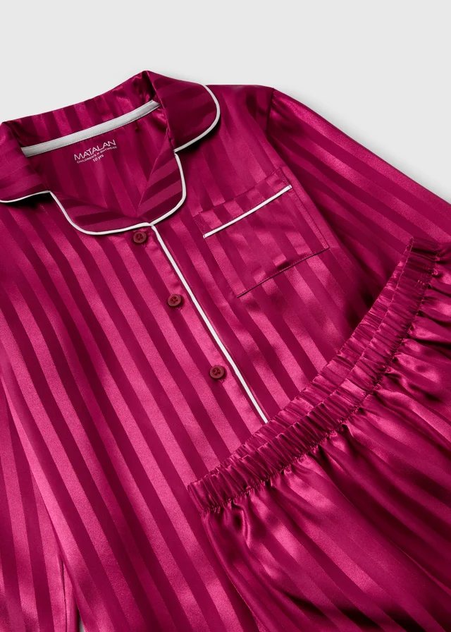 Girls Plum Stripe Satin Pyjama Set (4-13yrs)