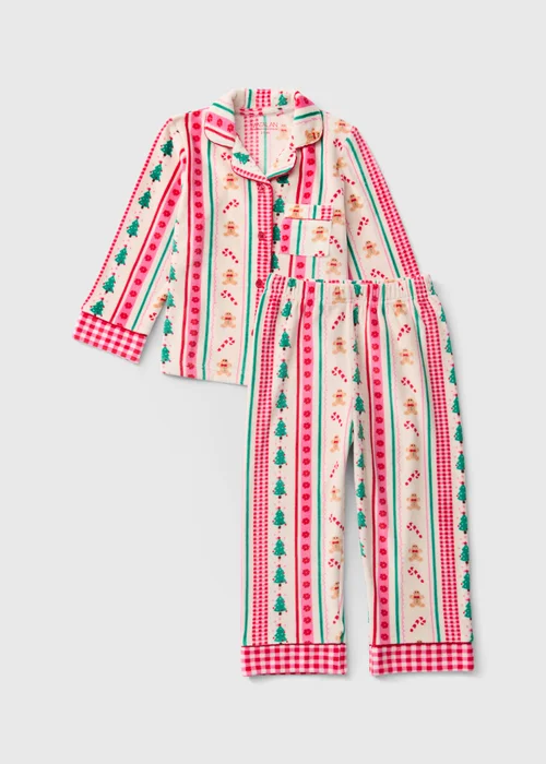 Girls Striped Gingerbread Fleece Pyjamas (1-13Yrs) - 1-1.5 Yrs Image 1
