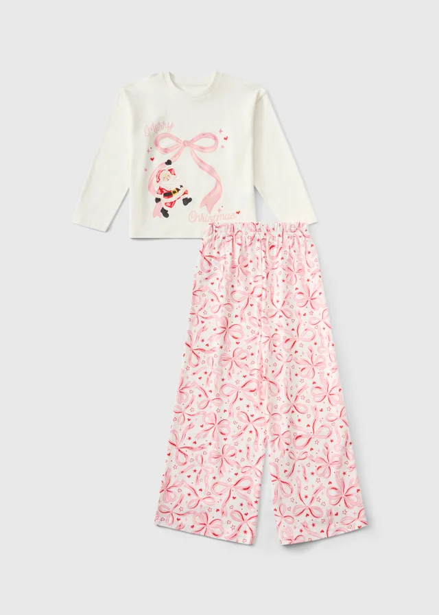 Girls Pink Santa Bow Pyjamas (4-13 yrs)