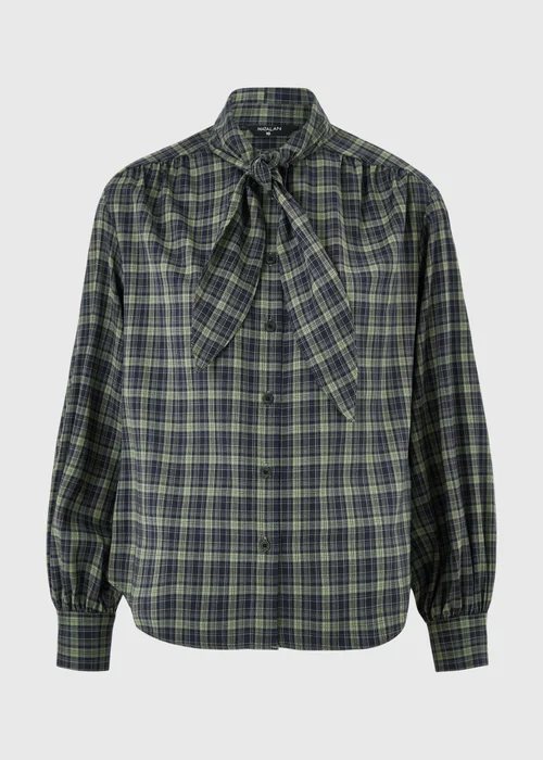 Navy Check Tie Neck Detail Shirt - 8 Image 5