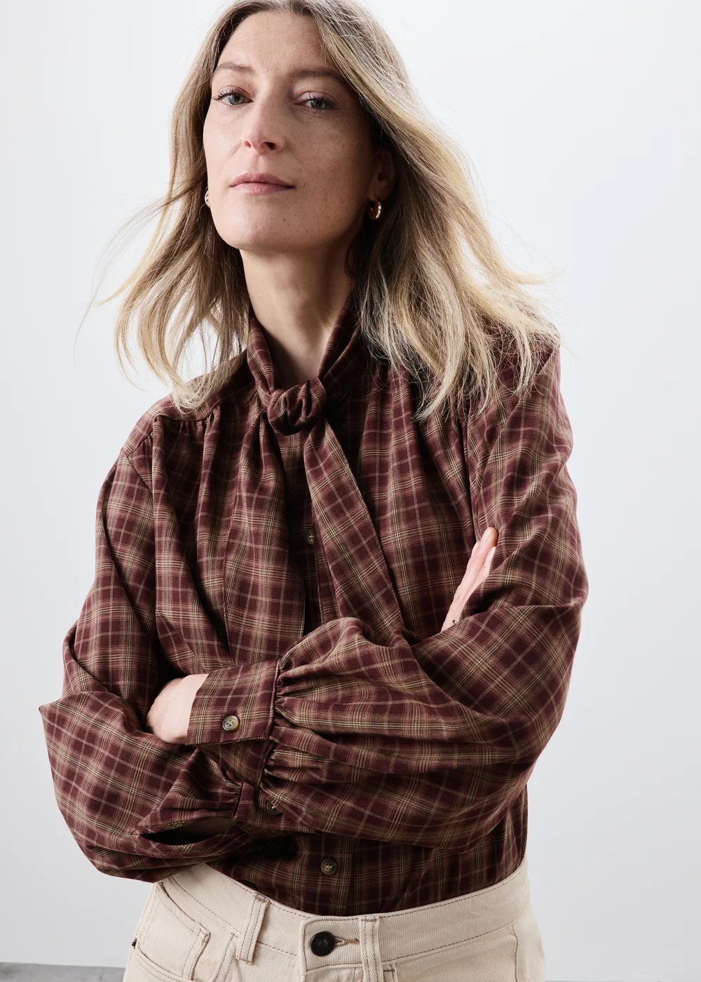 Red Checked Neck Detail Shirt - 8 Image 2