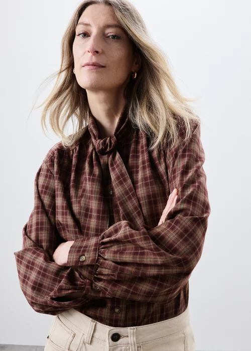 Red Checked Neck Detail Shirt - 8 Image 2