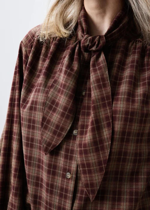 Red Checked Neck Detail Shirt - 8 Image 3