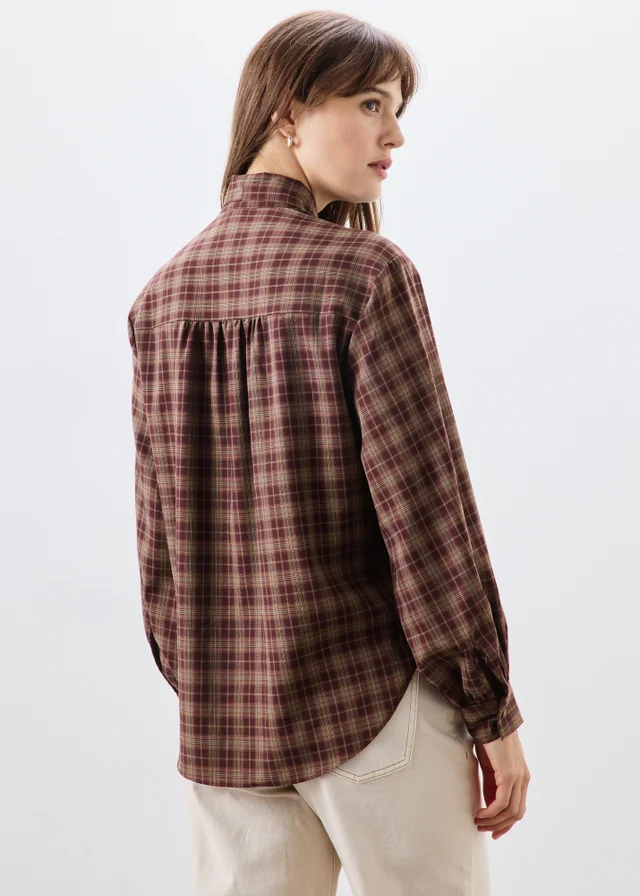 Red Checked Neck Detail Shirt