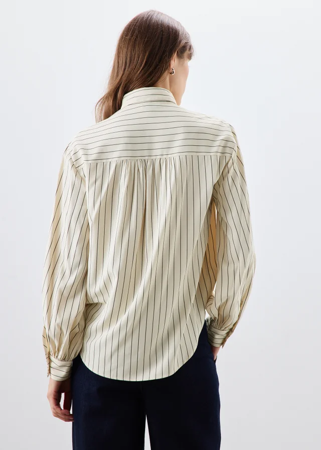 Cream Stripe Neck Detail Blouse