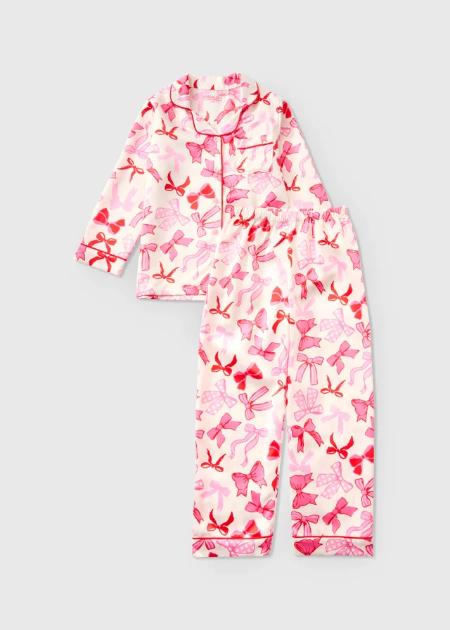 Girls Red/Pink Satin Bow Pyjamas (4-13 yrs)