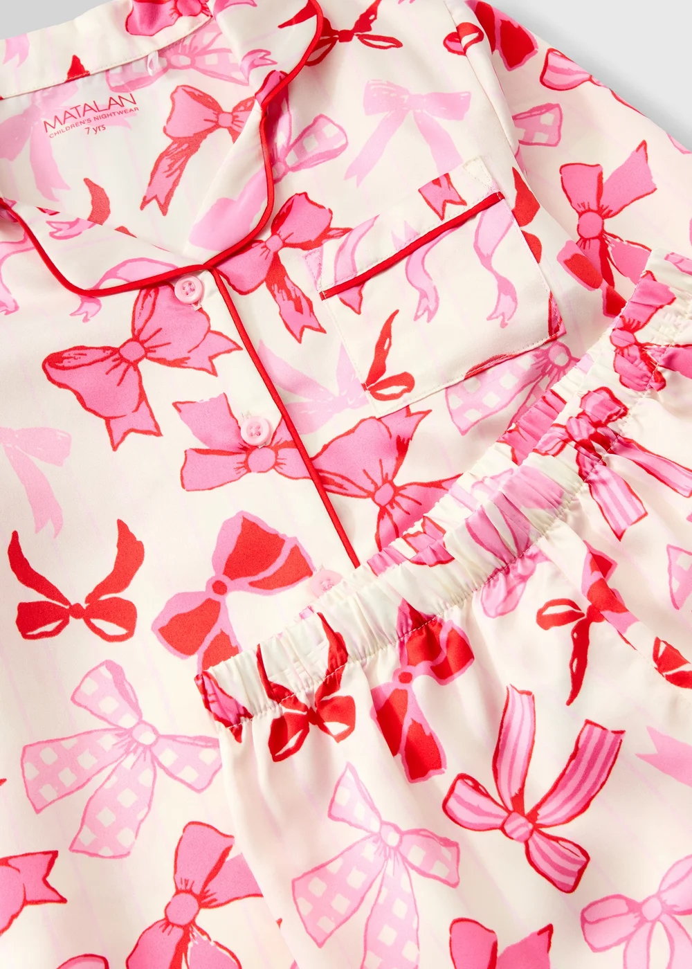 Girls Red/Pink Satin Bow Pyjamas (4-13 yrs) - 6 Yrs Image 2