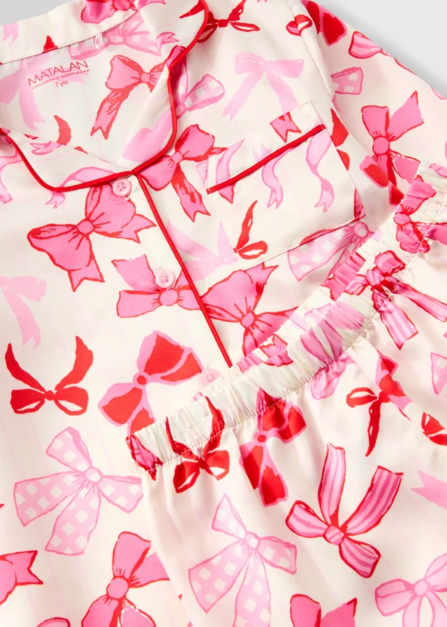 Girls Red/Pink Satin Bow Pyjamas (4-13 yrs)