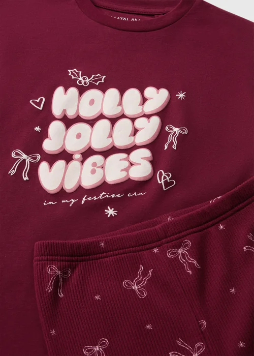 Burgundy Holly Jolly Pyjama Set (7-13Yrs) - 7 Yrs Image 2