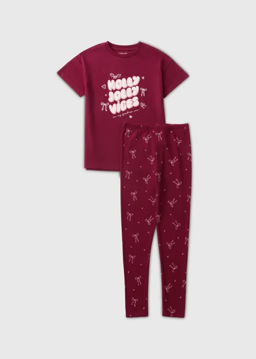 Burgundy Holly Jolly Pyjama Set (7-13Yrs) - 7 Yrs Image 1