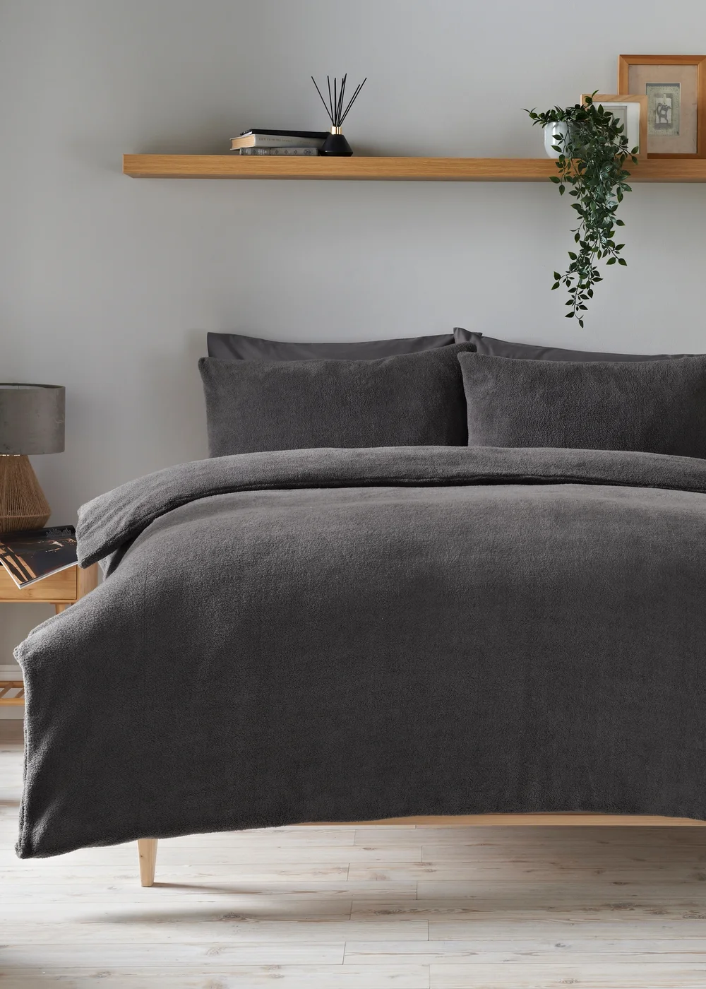 Grey Teddy Fleece Duvet Set - Single Image 1