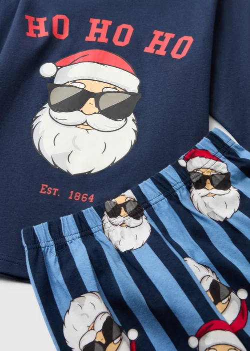 Boys Navy Striped Santa Pyjamas - 7 Yrs Image 2