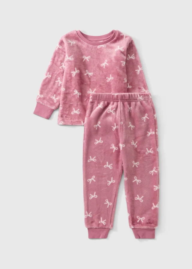 Girls’ Pink Bow Print Fleece Pyjama Set (1-13yrs)